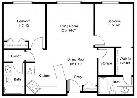 2 Bedroom Floor Plan at The Villages at Essex Park, Rochester